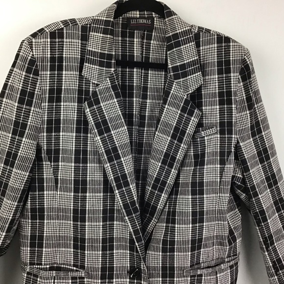 Vintage Liz Thomas one button black and white plaid blazer. Size 1X to 2X - Picture 2 of 5
